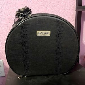 Lancome Paris Black Round Makeup Travel Case with Flower